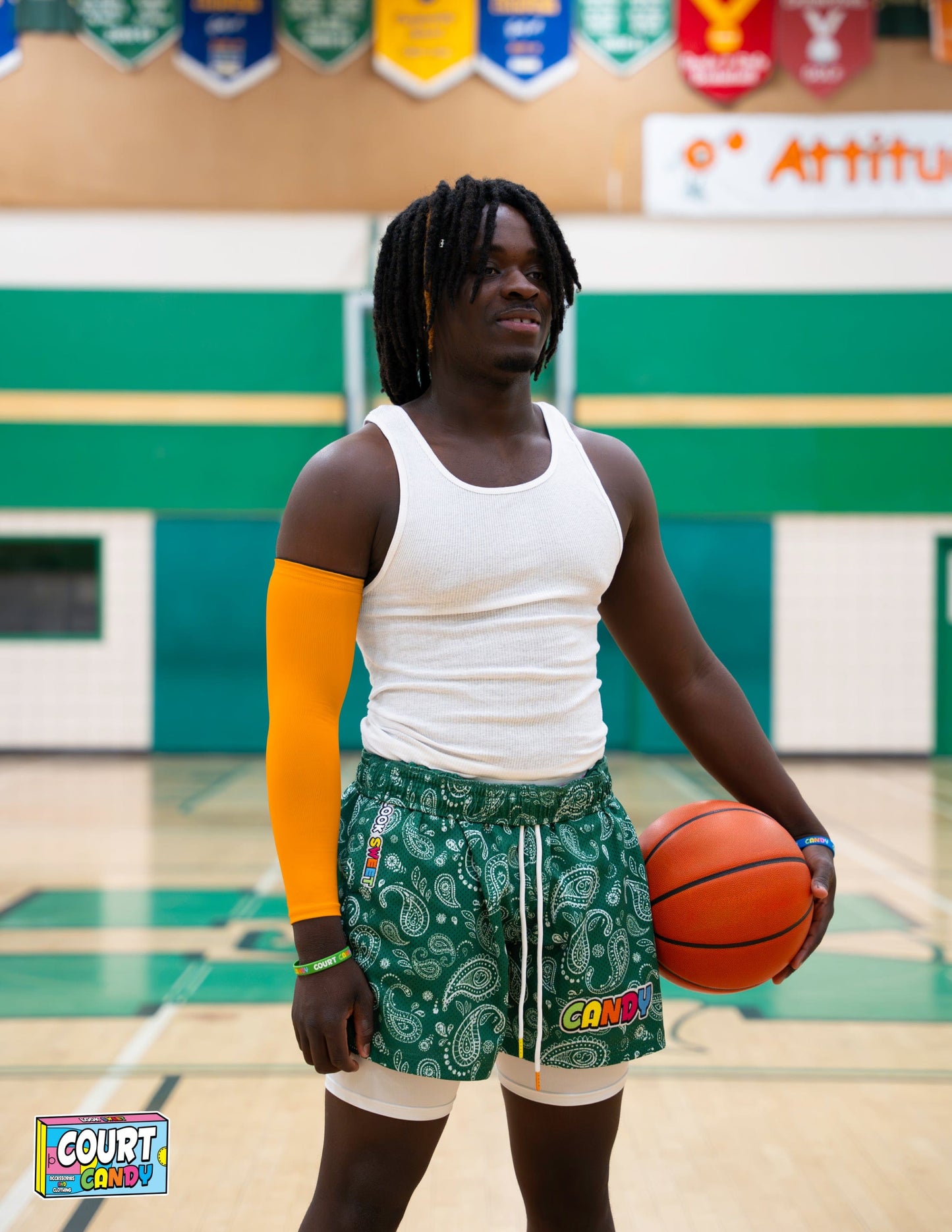 Yellow Court Candy Basketball Compression Arm Sleeve Shooting Sleeve NBA Breathable Polyester Spandex Elbow Sleeve Men Women Youth Mens Womans