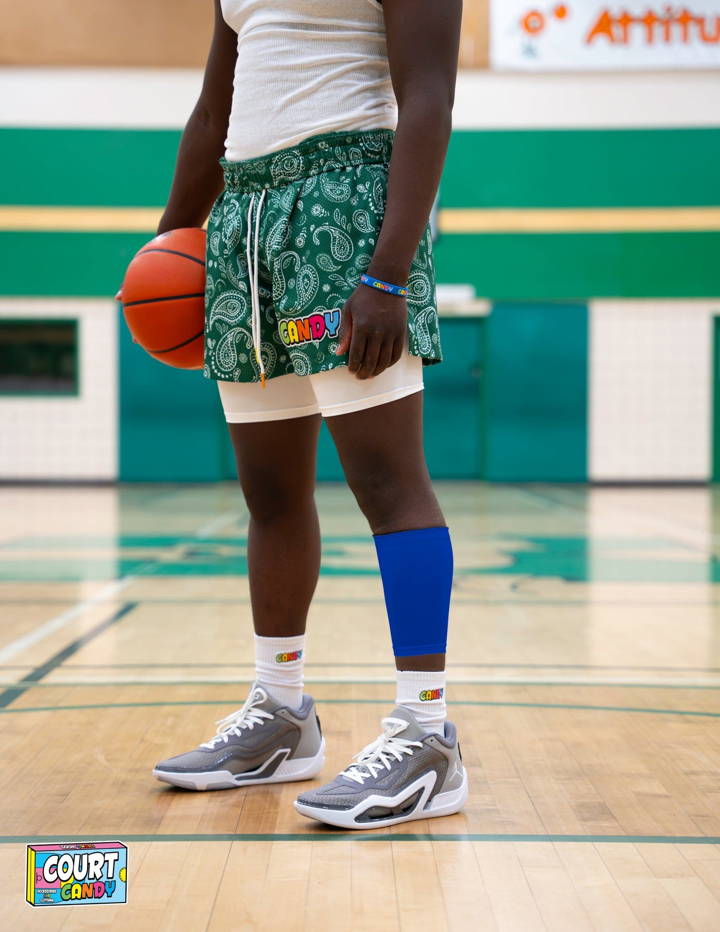 Blue Court Candy Basketball Compression Calf Sleeve Calf Sleeves Breathable Polyester Spandex Shin Sleeve Running Sleeve Ankle Short Long Compression Sock Men Women Youth Mens Womans