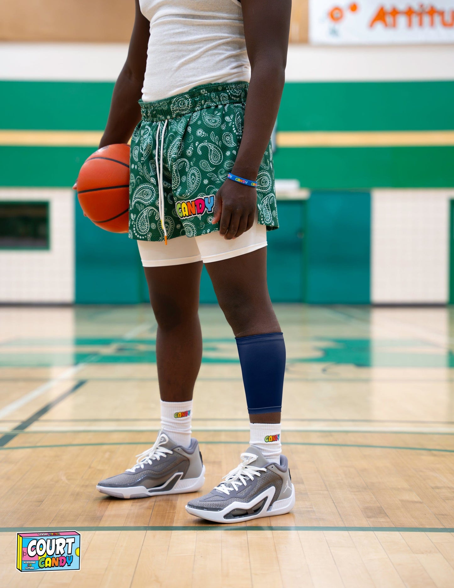 Navy Court Candy Basketball Compression Calf Sleeve Calf Sleeves Breathable Polyester Spandex Shin Sleeve Running Sleeve Ankle Short Long Compression Sock Men Women Youth Mens Womans