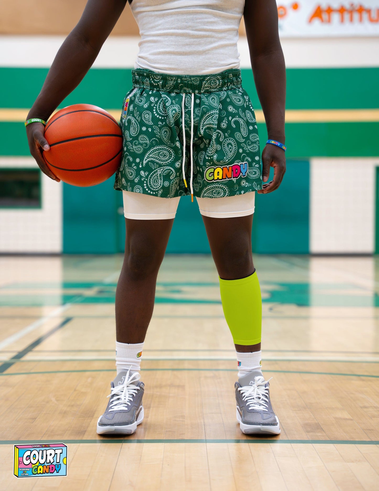 Neon Court Candy Basketball Compression Calf Sleeve Calf Sleeves Breathable Polyester Spandex Shin Sleeve Running Sleeve Ankle Short Long Compression Sock Men Women Youth Mens Womans