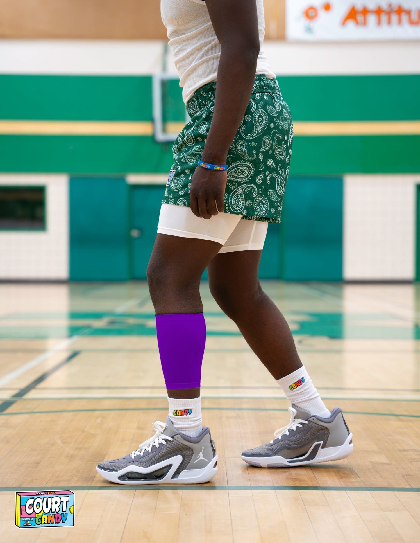 Purple Court Candy Basketball Compression Calf Sleeve Calf Sleeves Breathable Polyester Spandex Shin Sleeve Running Sleeve Ankle Short Long Compression Sock Men Women Youth Mens Womans