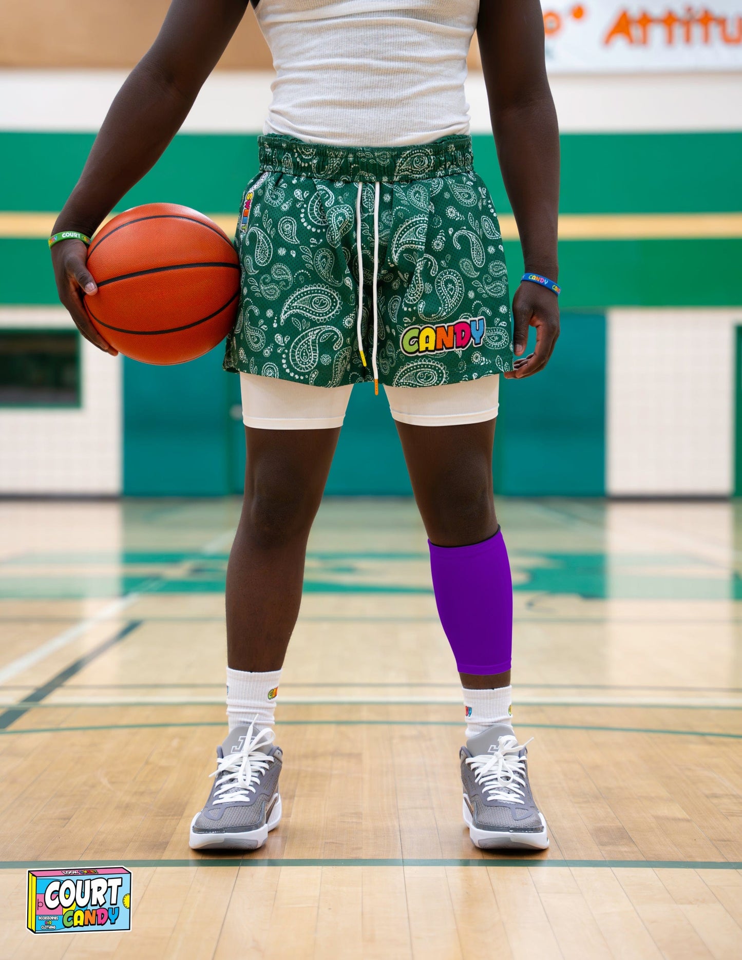 Purple Court Candy Basketball Compression Calf Sleeve Calf Sleeves Breathable Polyester Spandex Shin Sleeve Running Sleeve Ankle Short Long Compression Sock Men Women Youth Mens Womans