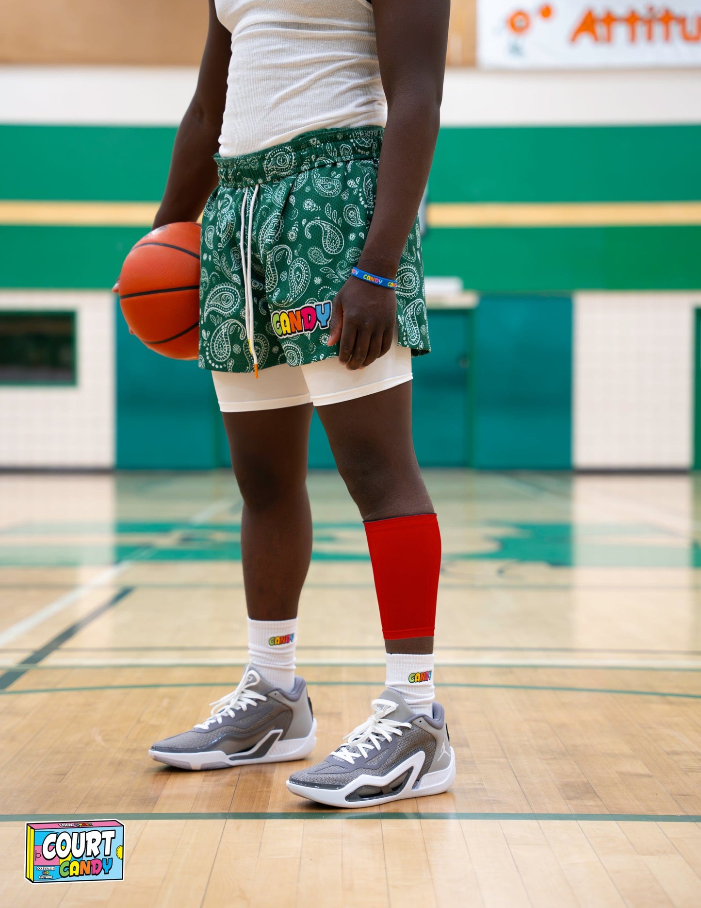Red Court Candy Basketball Compression Calf Sleeve Calf Sleeves Breathable Polyester Spandex Shin Sleeve Running Sleeve Ankle Short Long Compression Sock Men Women Youth Mens Womans