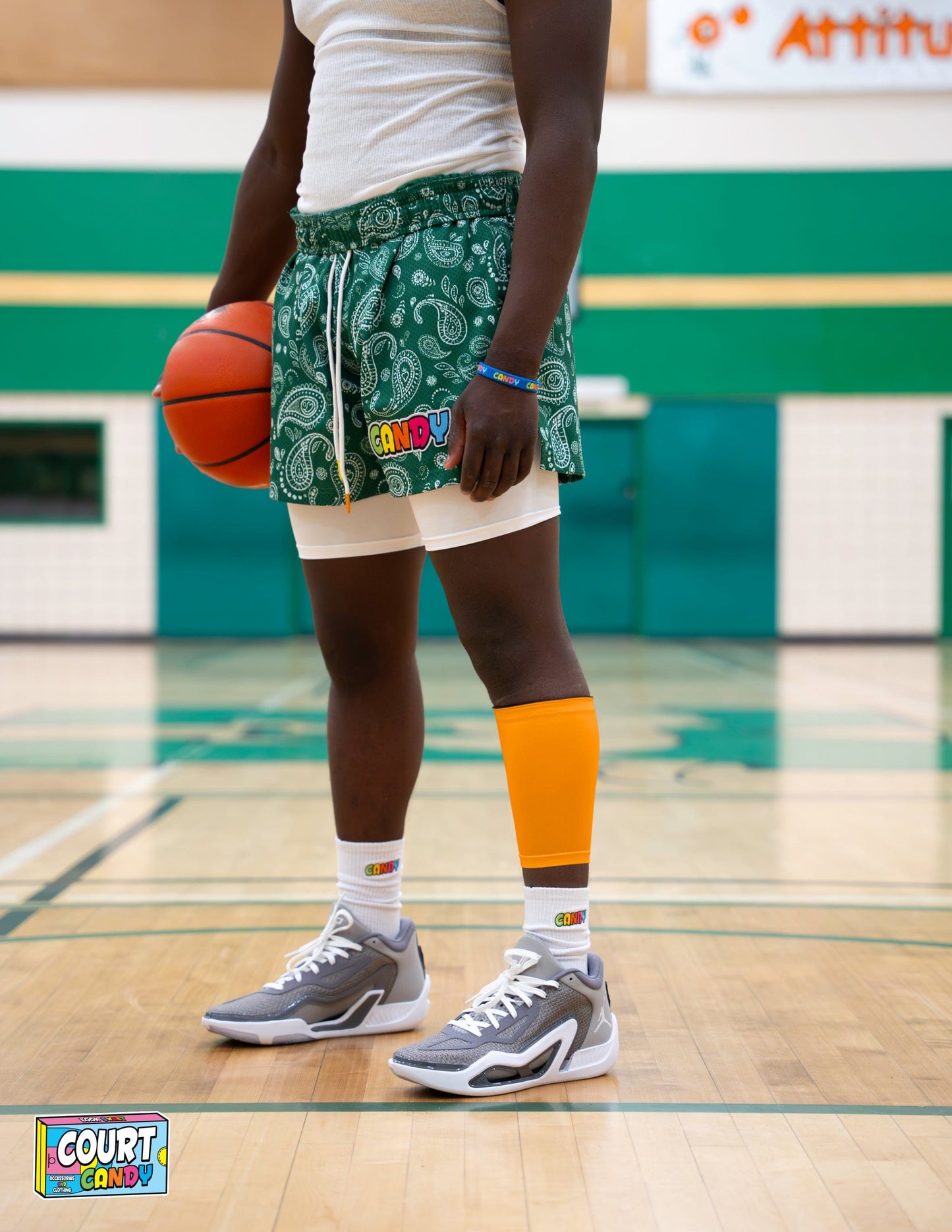 Yellow Court Candy Basketball Compression Calf Sleeve Calf Sleeves Breathable Polyester Spandex Shin Sleeve Running Sleeve Ankle Short Long Compression Sock Men Women Youth Mens Womans