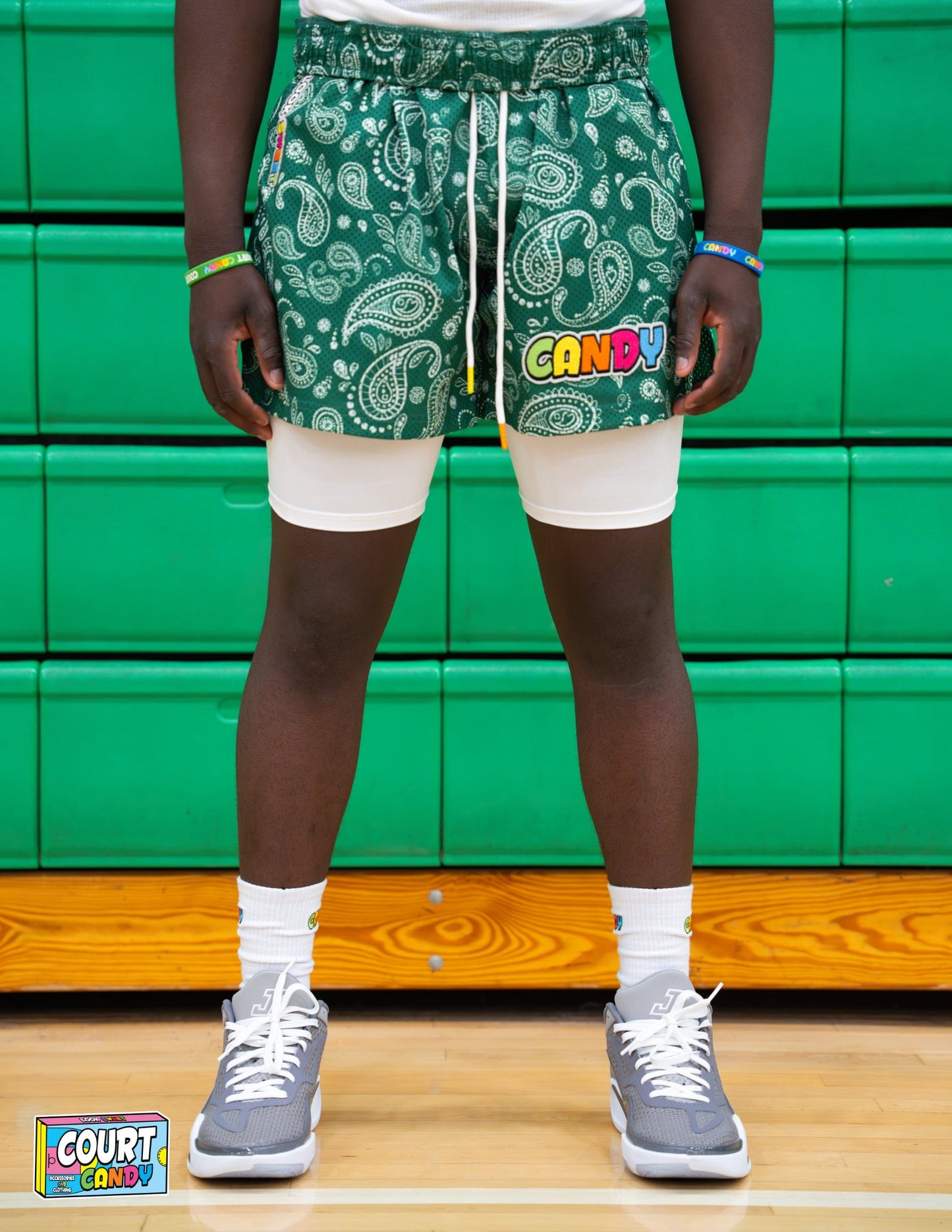 White Court Candy Basketball Compression Shorts 3/4 length Breathable Polyester Spandex Athletic Sports Underwear Men Women Youth Mens Womans