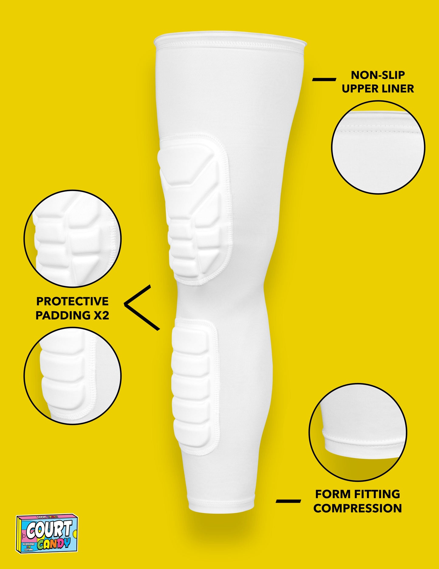 White Court Candy Basketball Knee Pads Kneepad Double Padded Leg Sleeve Knee Protection Shin Pad Breathable Spandex Polyester Mens Womans Boys Girls