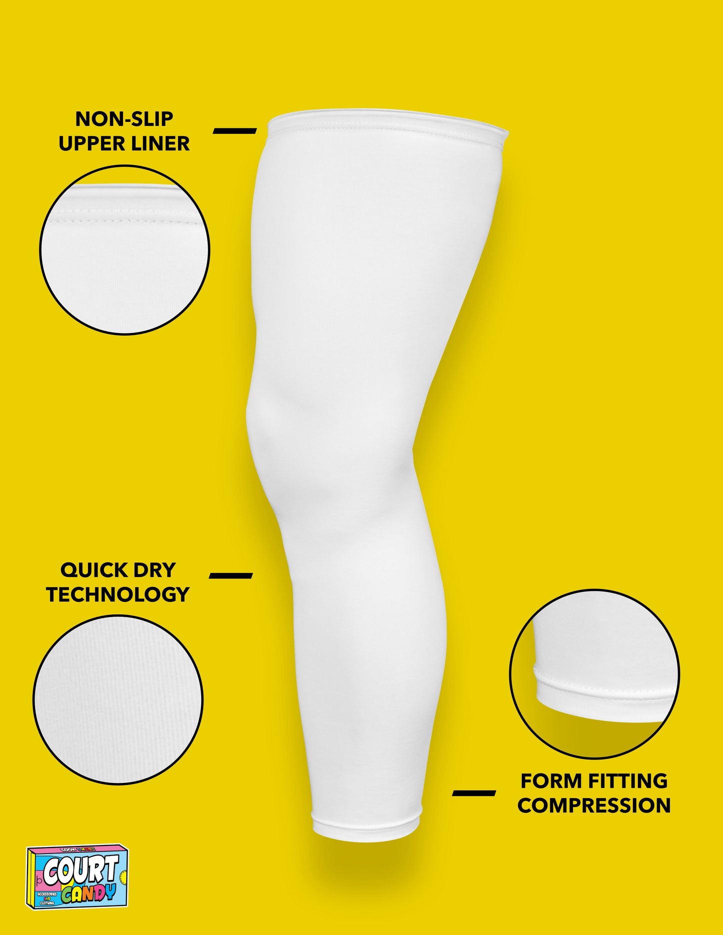 White Court Candy Basketball Compression Leg Sleeve Leg Sleeves Breathable Polyester Spandex Single Leg Sleeve Knee Sleeve One Leg Compression Pant Single Leg Tight Running Sleeve Supportive Men Women Youth Mens Womans