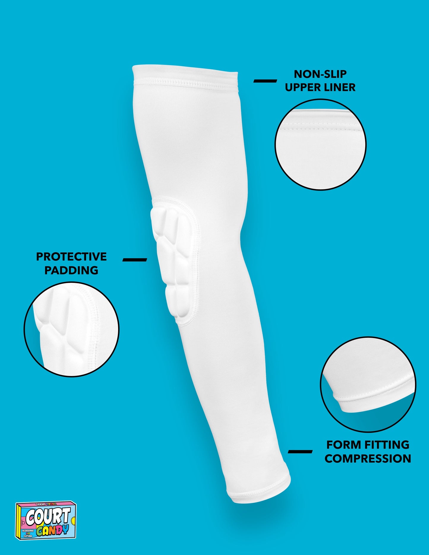 White Court Candy Basketball Compression Arm Sleeve Shooting Sleeve Padded Shooting Sleeve Performance Arm Sleeve NBA Breathable Polyester Spandex Elbow Sleeve Injury Prevention Men Women Youth Mens Womans