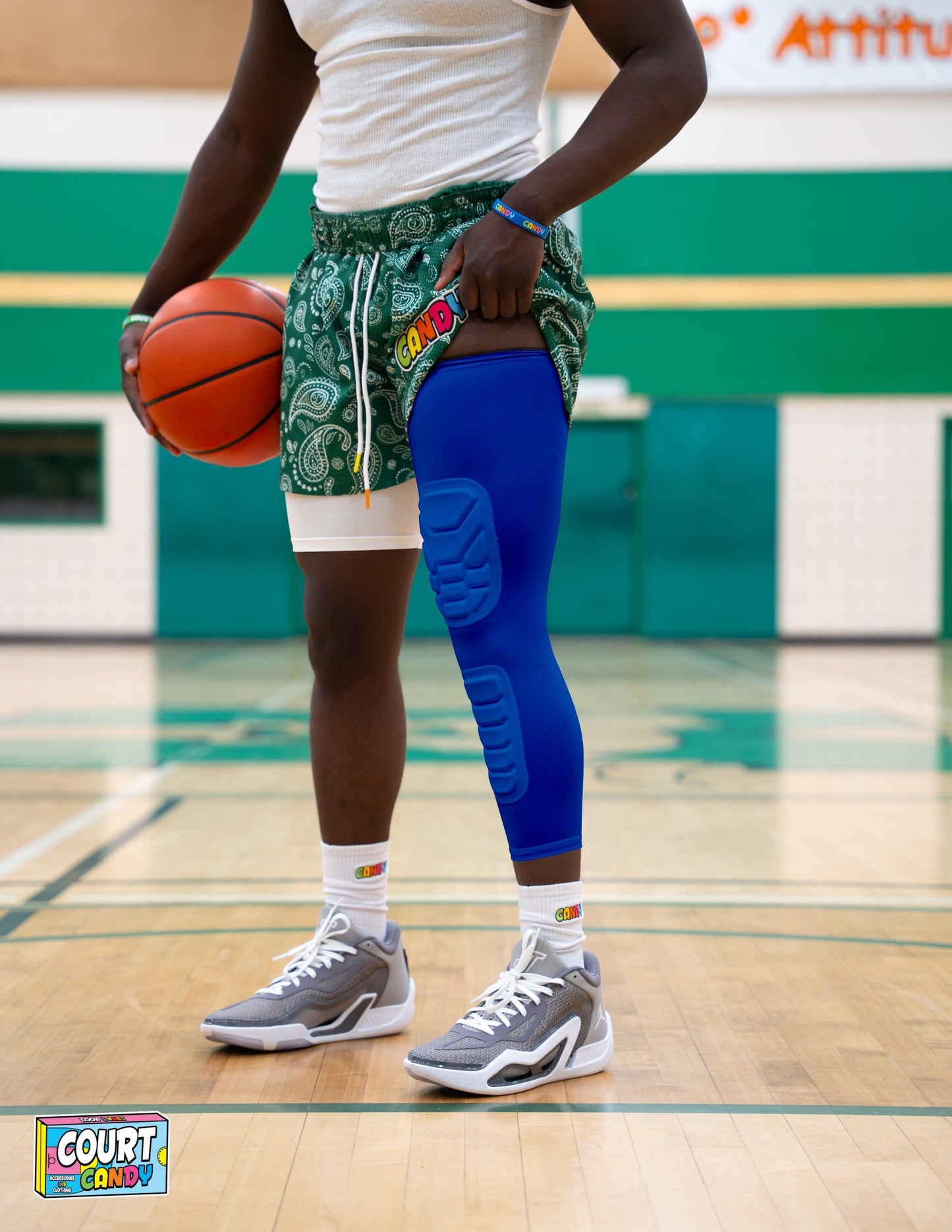 Blue Court Candy Basketball Knee Pads Kneepad Double Padded Leg Sleeve Knee Protection Shin Pad Breathable Spandex Polyester Mens Womans Boys Girls