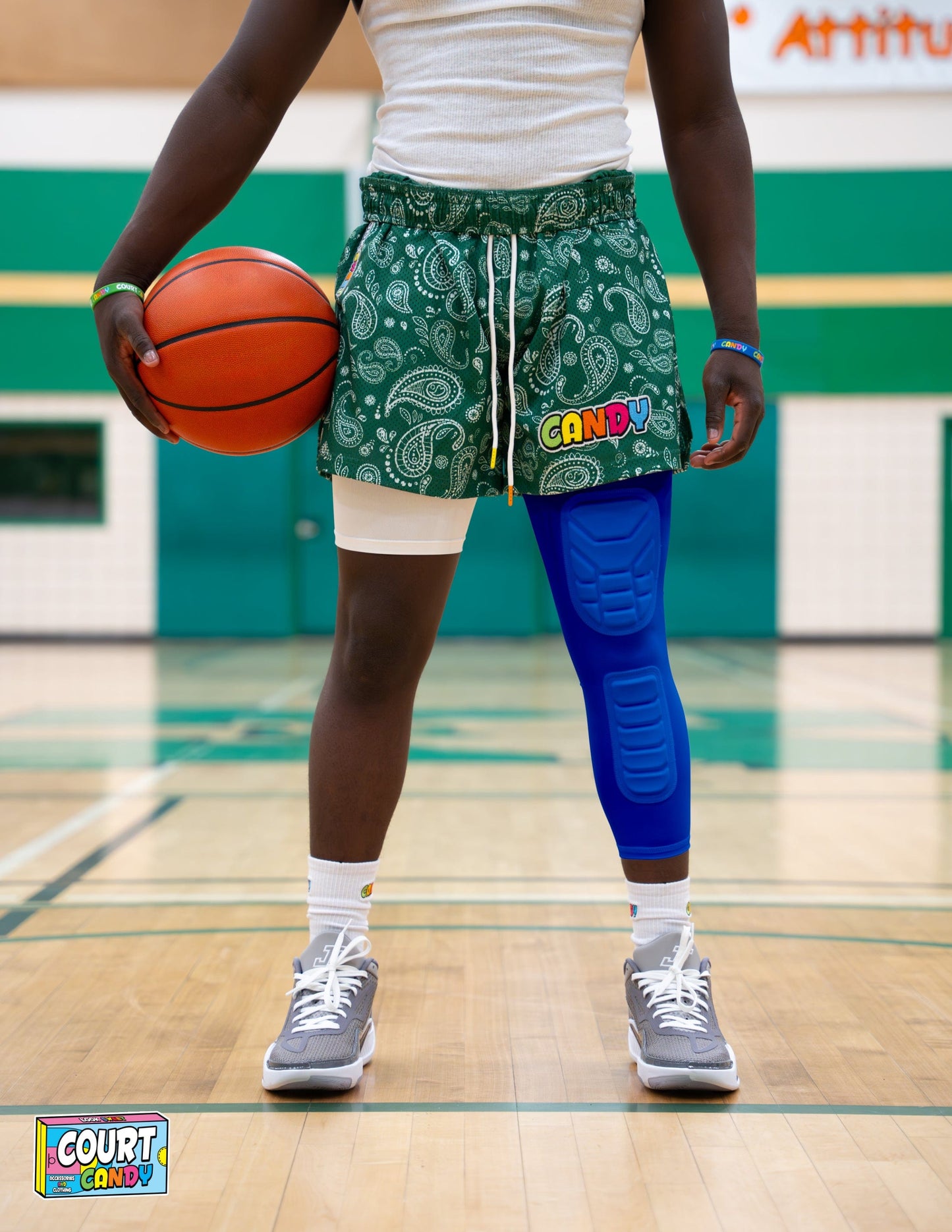 Blue Court Candy Basketball Knee Pads Kneepad Double Padded Leg Sleeve Knee Protection Shin Pad Breathable Spandex Polyester Mens Womans Boys Girls