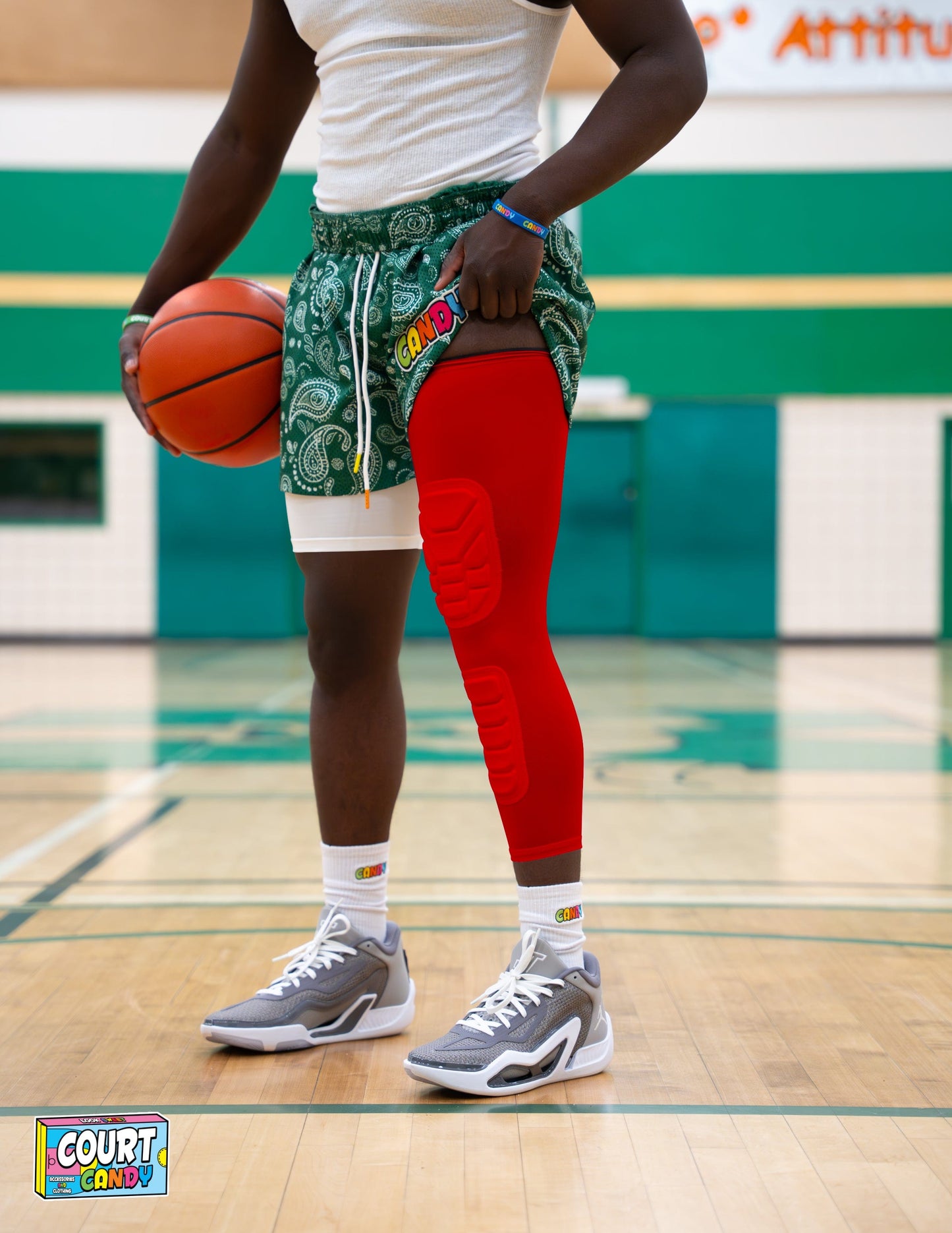 Red Court Candy Basketball Knee Pads Kneepad Double Padded Leg Sleeve Knee Protection Shin Pad Breathable Spandex Polyester Mens Womans Boys Girls