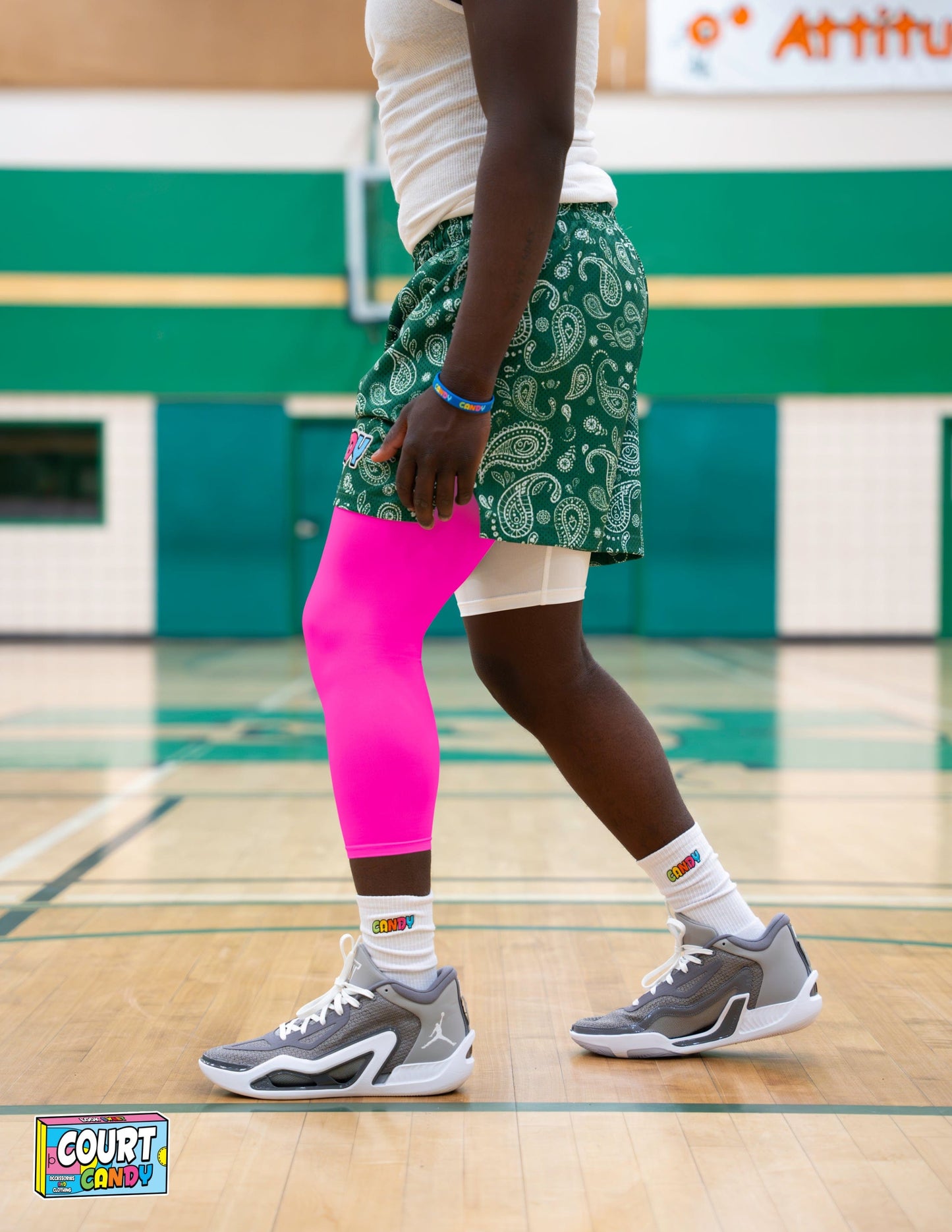 Pink Court Candy Basketball Compression Leg Sleeve Leg Sleeves Breathable Polyester Spandex Single Leg Sleeve Knee Sleeve One Leg Compression Pant Single Leg Tight Running Sleeve Supportive Men Women Youth Mens Womans