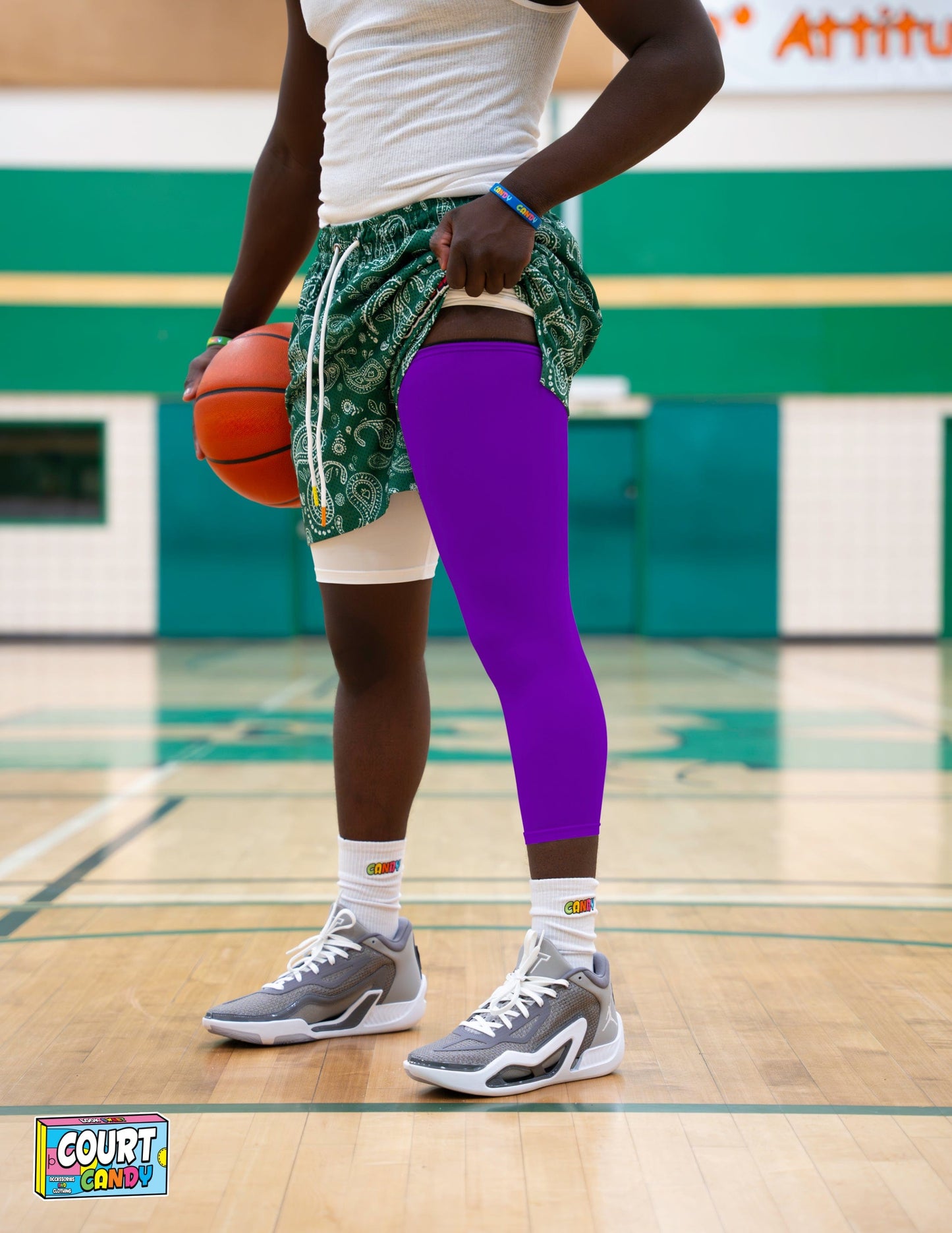 Purple Court Candy Basketball Compression Leg Sleeve Leg Sleeves Breathable Polyester Spandex Single Leg Sleeve Knee Sleeve One Leg Compression Pant Single Leg Tight Running Sleeve Supportive Men Women Youth Mens Womans