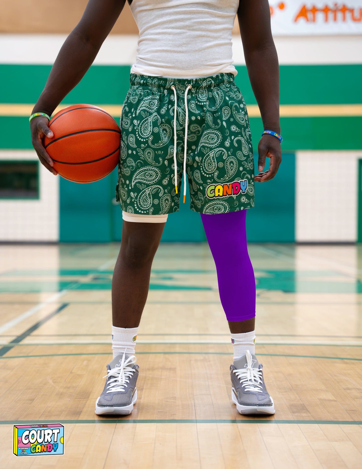 Purple Court Candy Basketball Compression Leg Sleeve Leg Sleeves Breathable Polyester Spandex Single Leg Sleeve Knee Sleeve One Leg Compression Pant Single Leg Tight Running Sleeve Supportive Men Women Youth Mens Womans