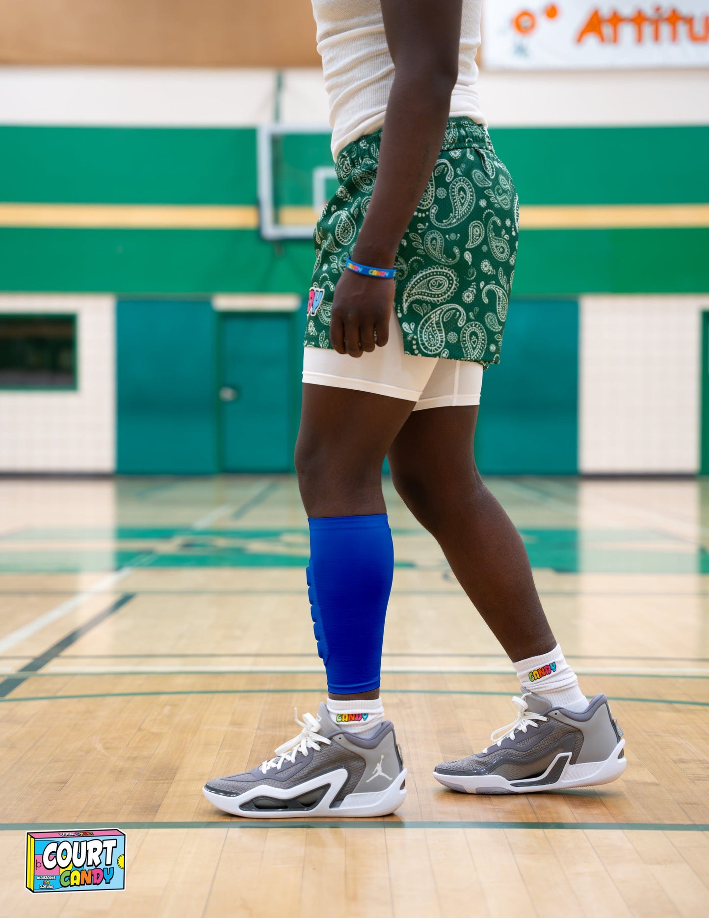 Blue Court Candy Basketball Compression Padded Calf Sleeve Calf Sleeves Breathable Polyester Spandex Shin Sleeve Running Sleeve Ankle Short Long Compression Sock Protective Performance Calf Sleeve Injury Prevention Men Women Youth Mens Womans