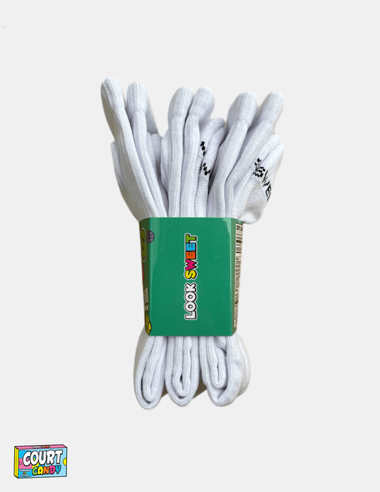 White Court Candy Basketball Crew Socks Cotton Breathable Athletic Comfortable Men Women Youth Mens Womans 3 Pack